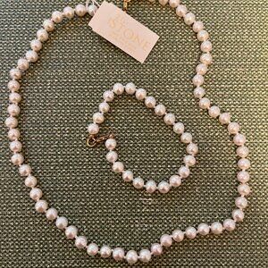 21st and Stone 18k gold over Sterling Silver Pearl Necklace and Bracelet